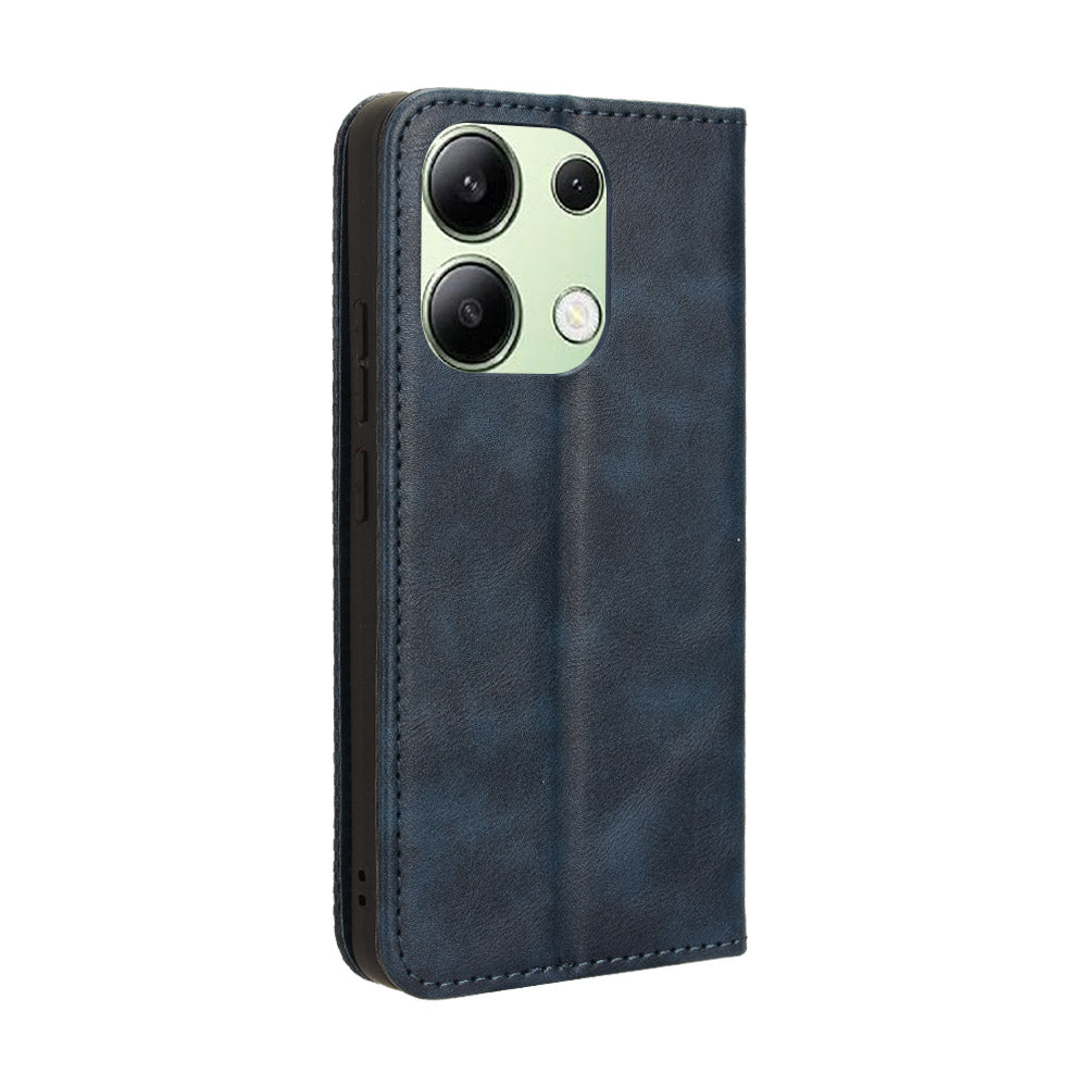 For Xiaomi Redmi Note 13 4G Leather Case Wallet Folding Stand Retro Phone Cover - Blue