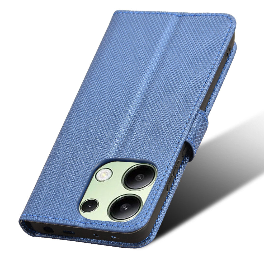 For Xiaomi Redmi Note 13 4G Wallet Phone Case Diamond Texture PU Leather Cover - Blue