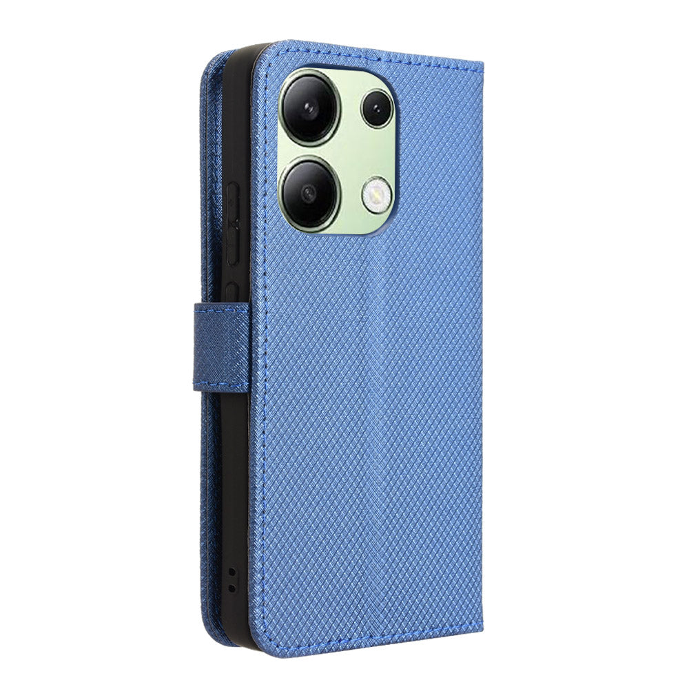 For Xiaomi Redmi Note 13 4G Wallet Phone Case Diamond Texture PU Leather Cover - Blue