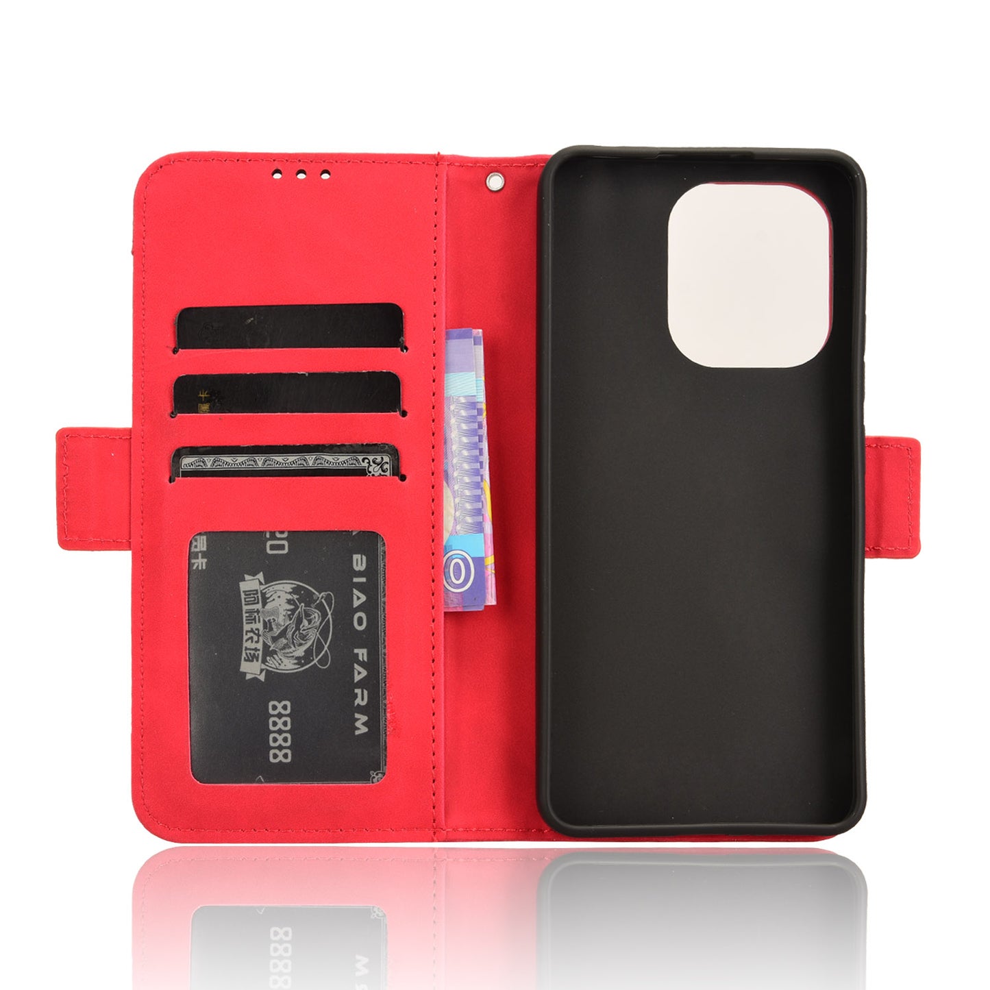 For Xiaomi Redmi Note 13 4G Leather Case Phone Cover with Multi Card Slots - Red