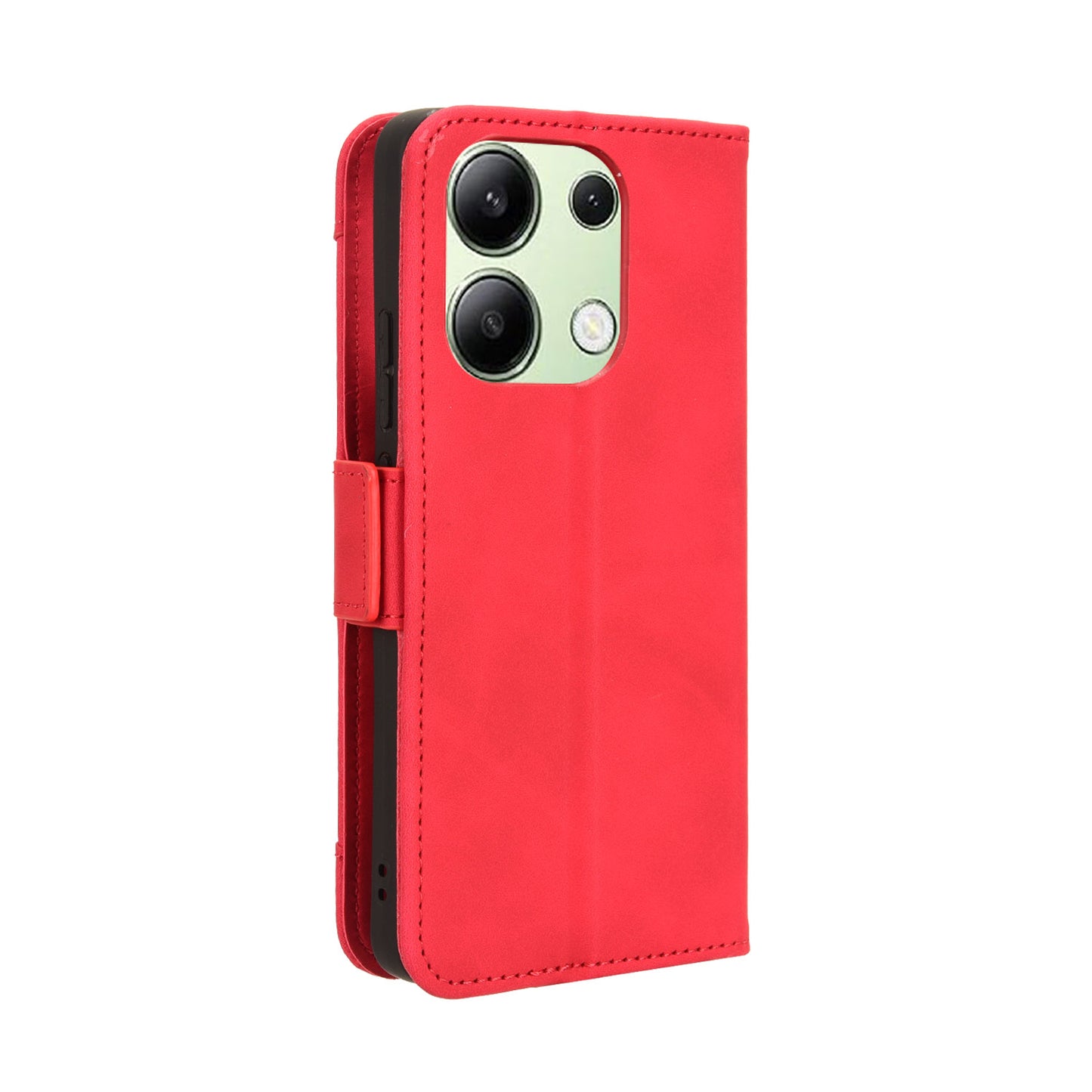 For Xiaomi Redmi Note 13 4G Leather Case Phone Cover with Multi Card Slots - Red