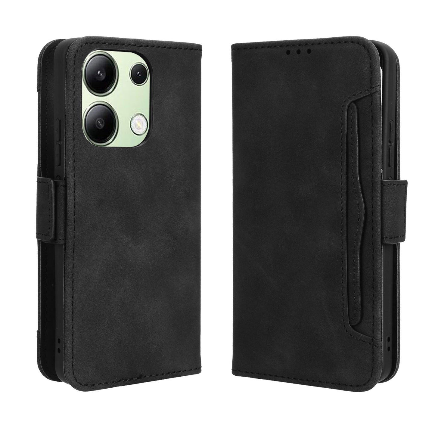 For Xiaomi Redmi Note 13 4G Leather Case Phone Cover with Multi Card Slots - Black