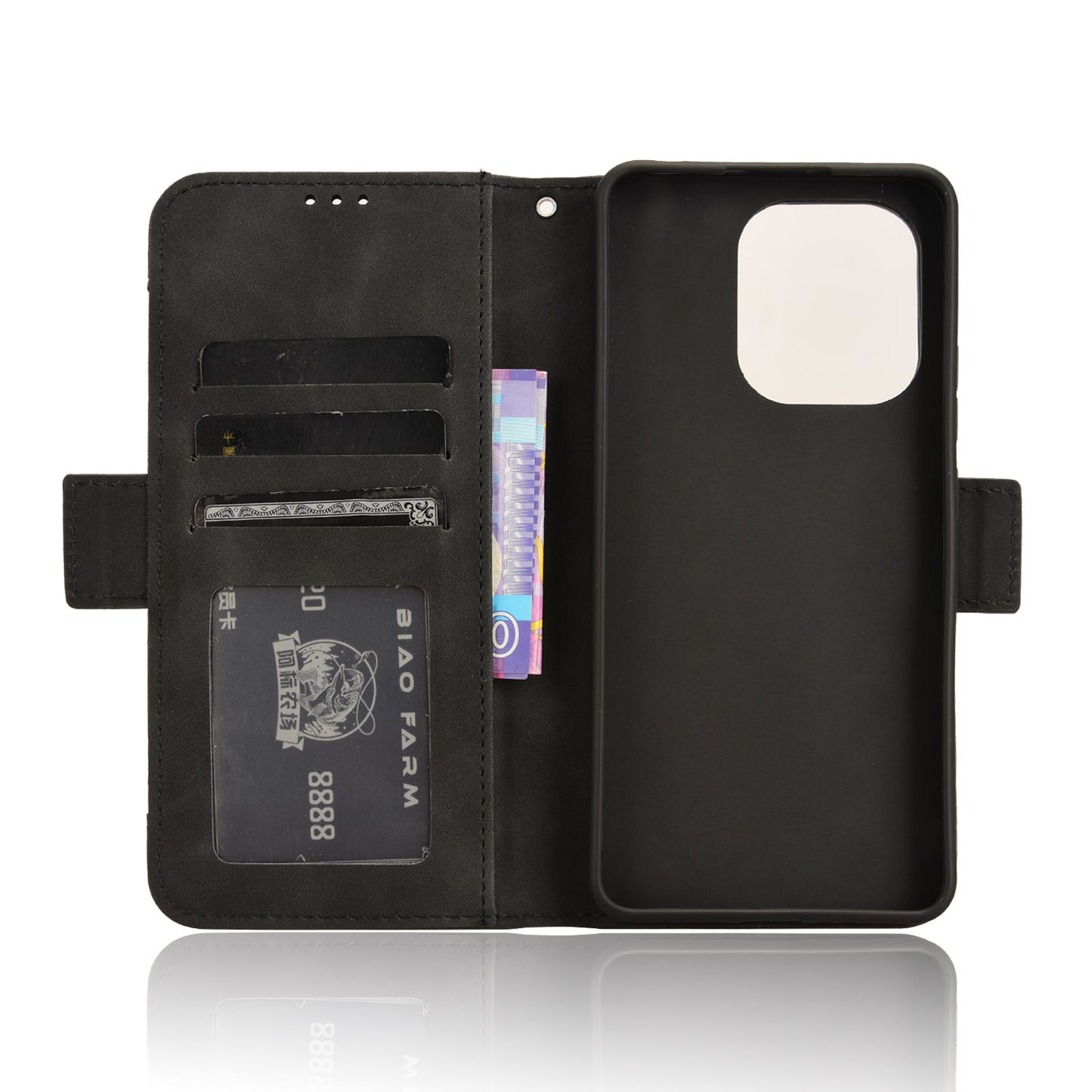 For Xiaomi Redmi Note 13 4G Leather Case Phone Cover with Multi Card Slots - Black