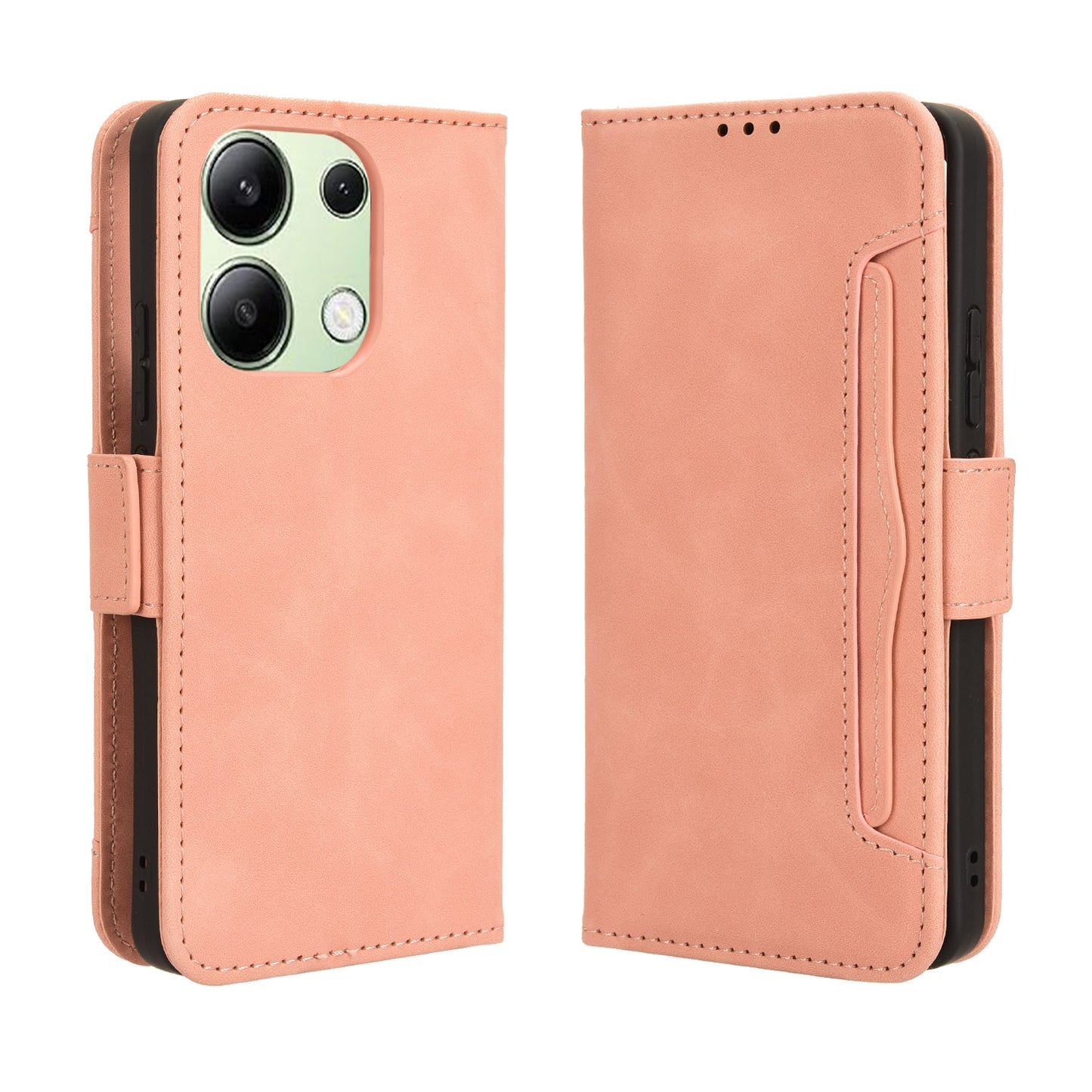 For Xiaomi Redmi Note 13 4G Leather Case Phone Cover with Multi Card Slots - Pink