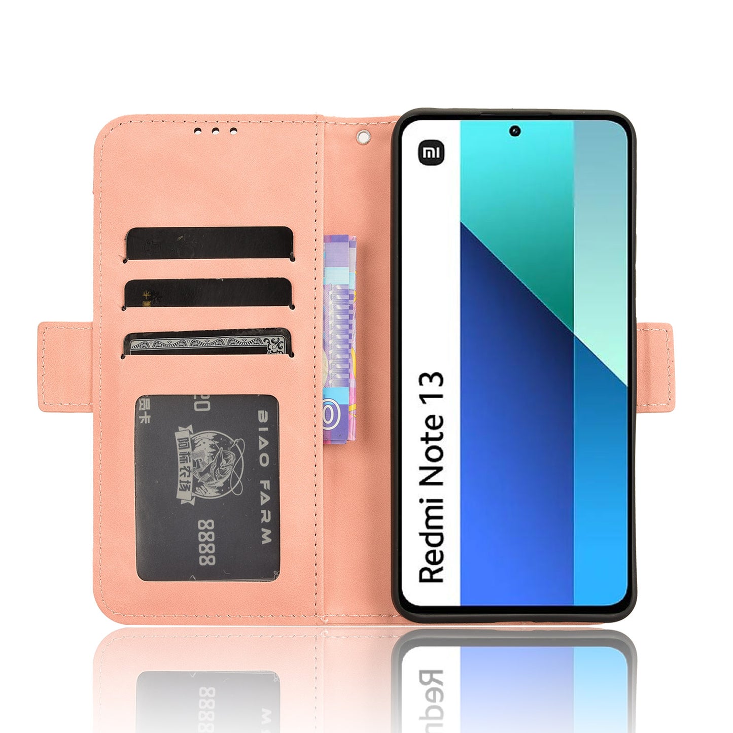 For Xiaomi Redmi Note 13 4G Leather Case Phone Cover with Multi Card Slots - Pink