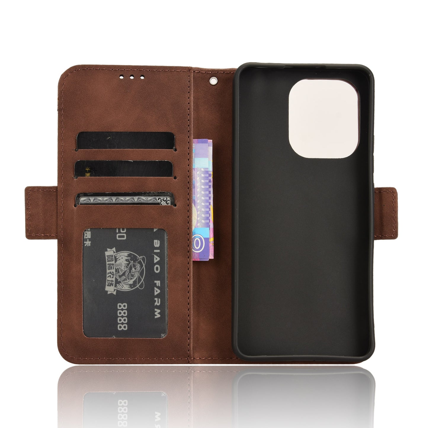 For Xiaomi Redmi Note 13 4G Leather Case Phone Cover with Multi Card Slots - Brown