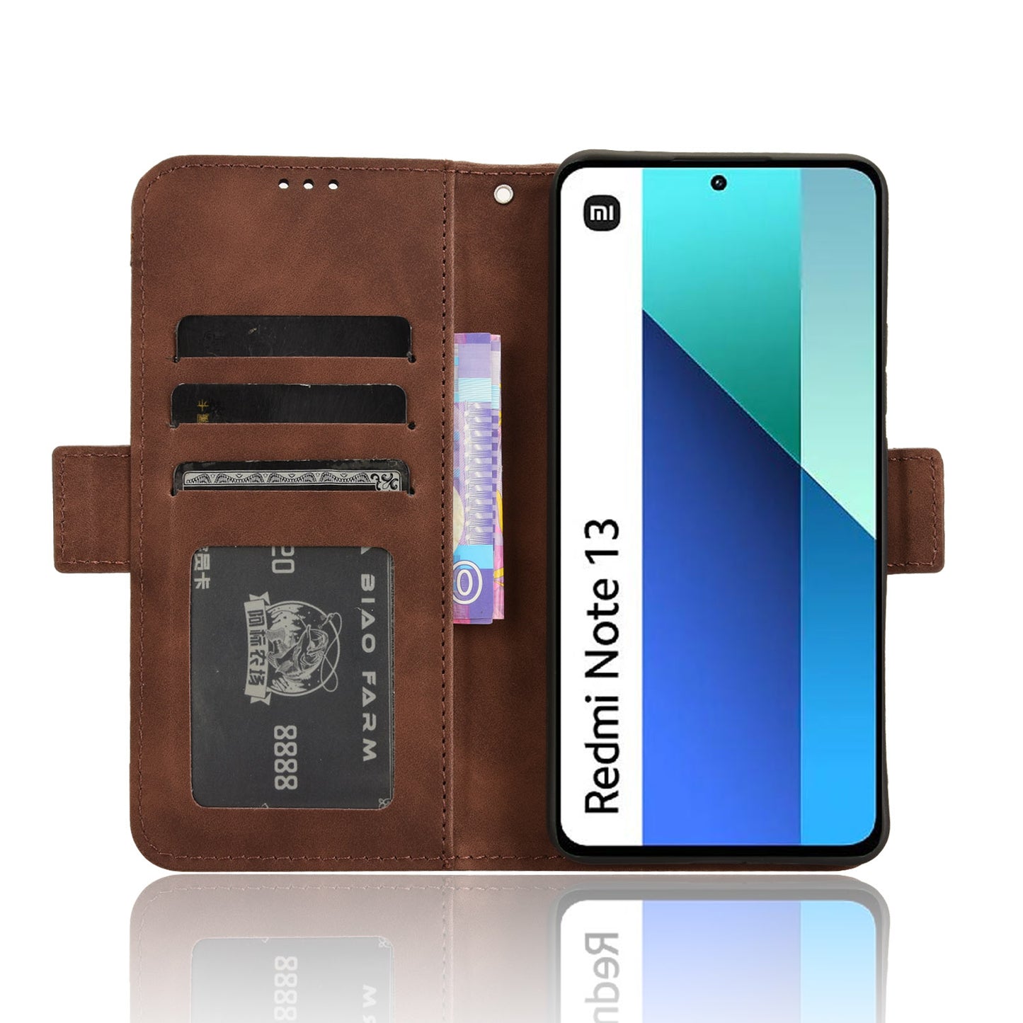 For Xiaomi Redmi Note 13 4G Leather Case Phone Cover with Multi Card Slots - Brown