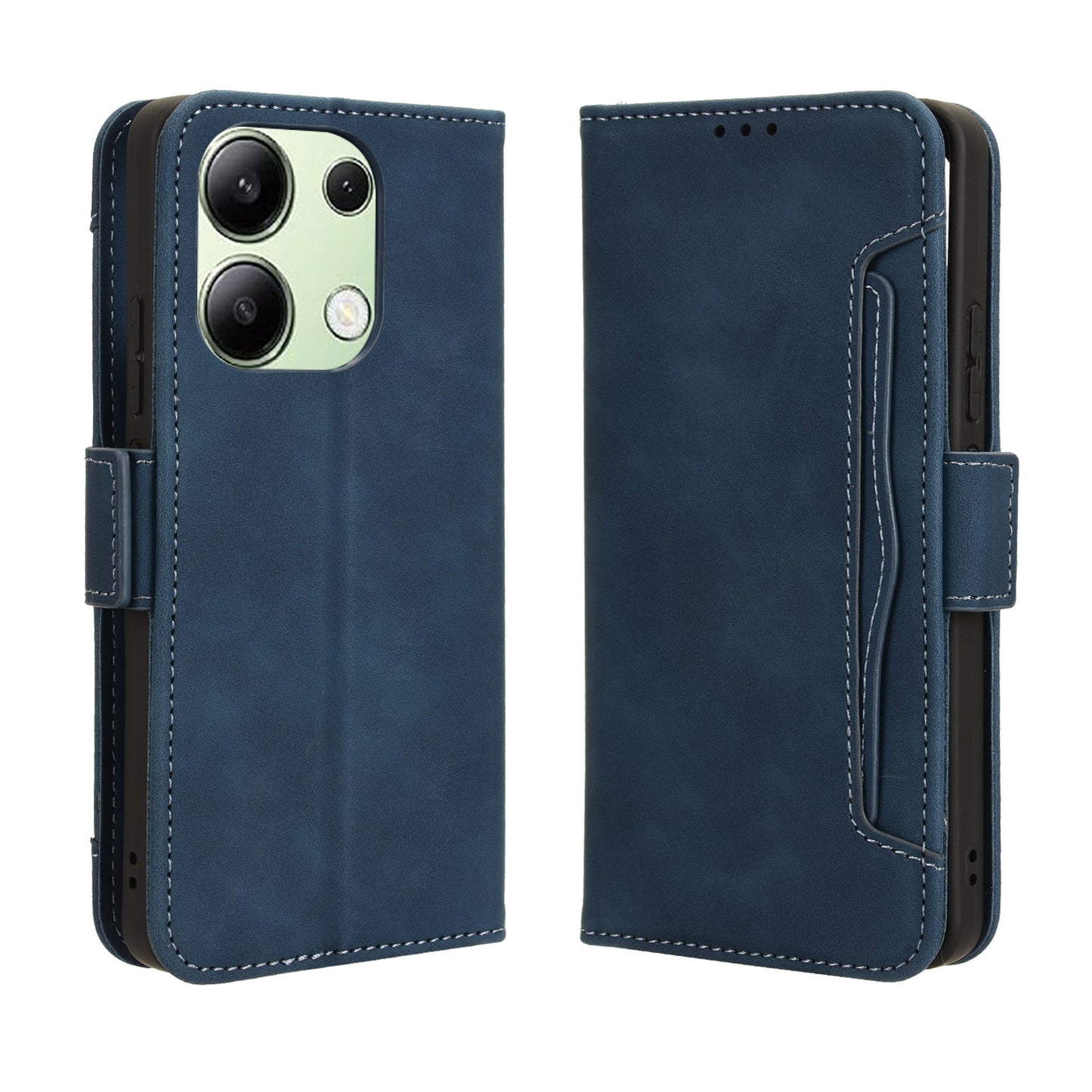 For Xiaomi Redmi Note 13 4G Leather Case Phone Cover with Multi Card Slots - Blue