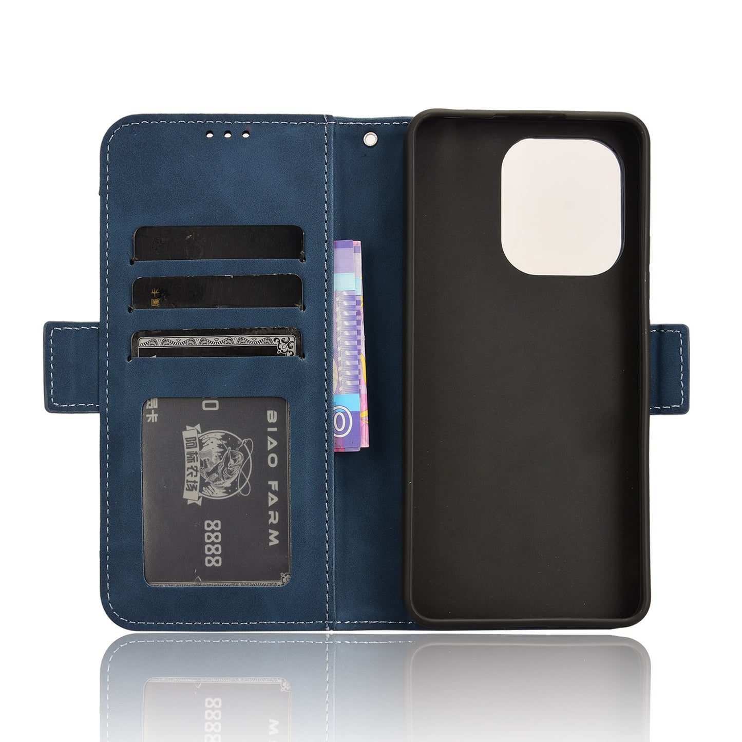 For Xiaomi Redmi Note 13 4G Leather Case Phone Cover with Multi Card Slots - Blue