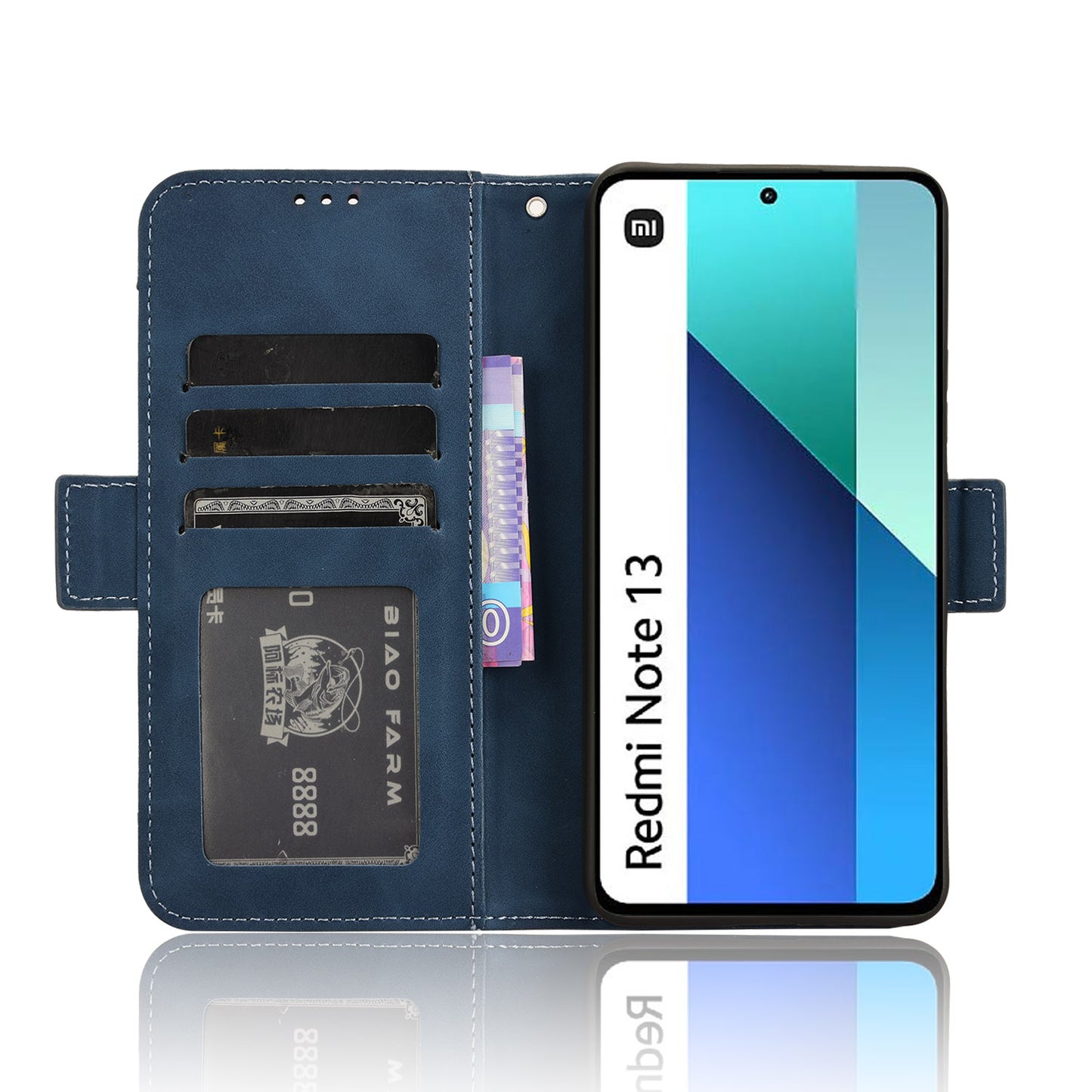 For Xiaomi Redmi Note 13 4G Leather Case Phone Cover with Multi Card Slots - Blue