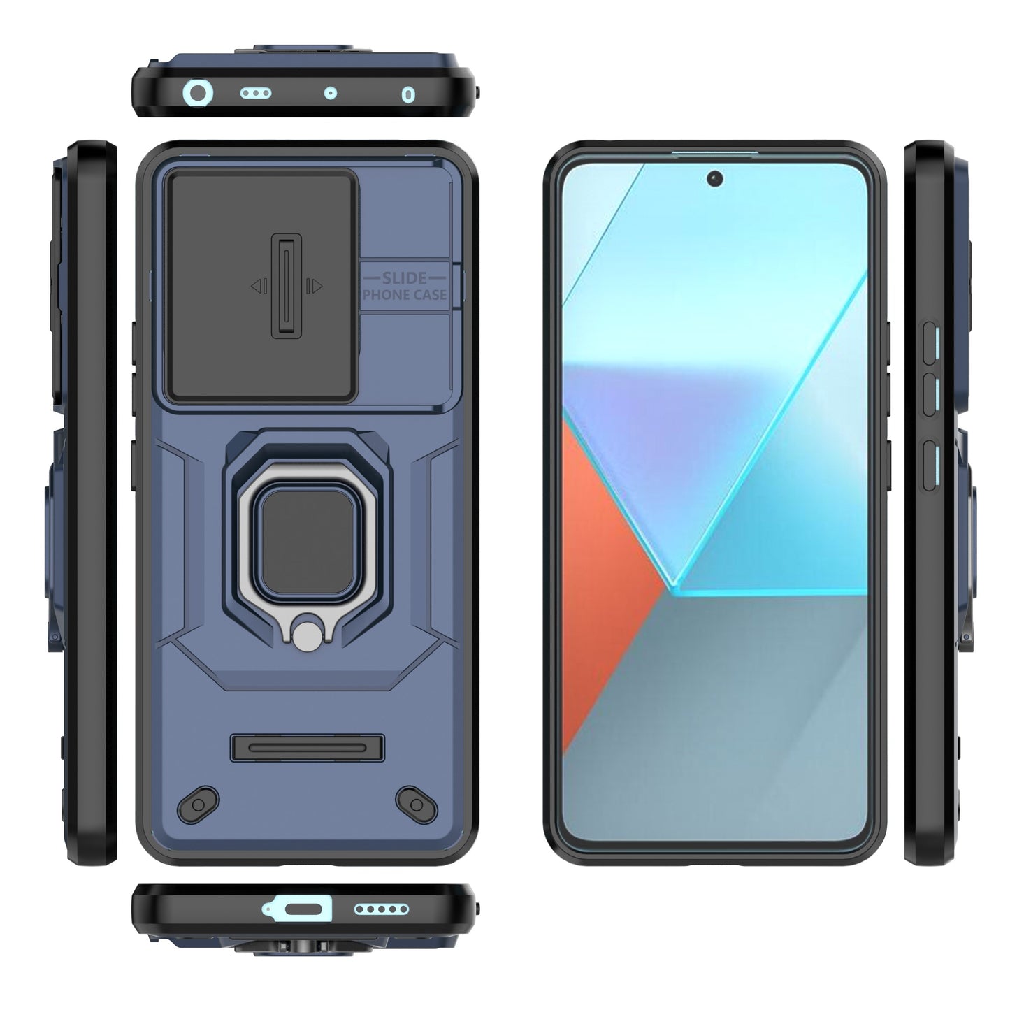 For Xiaomi Redmi Note 13 Pro 5G / Poco X6 5G Kickstand Case Slide Lens Protection Cell Phone Cover - Blue