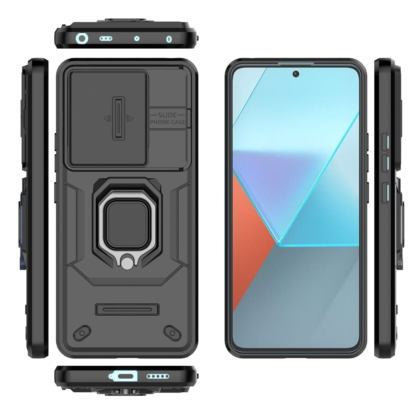 For Xiaomi Redmi Note 13 Pro 5G / Poco X6 5G Kickstand Case Slide Lens Protection Cell Phone Cover - Black