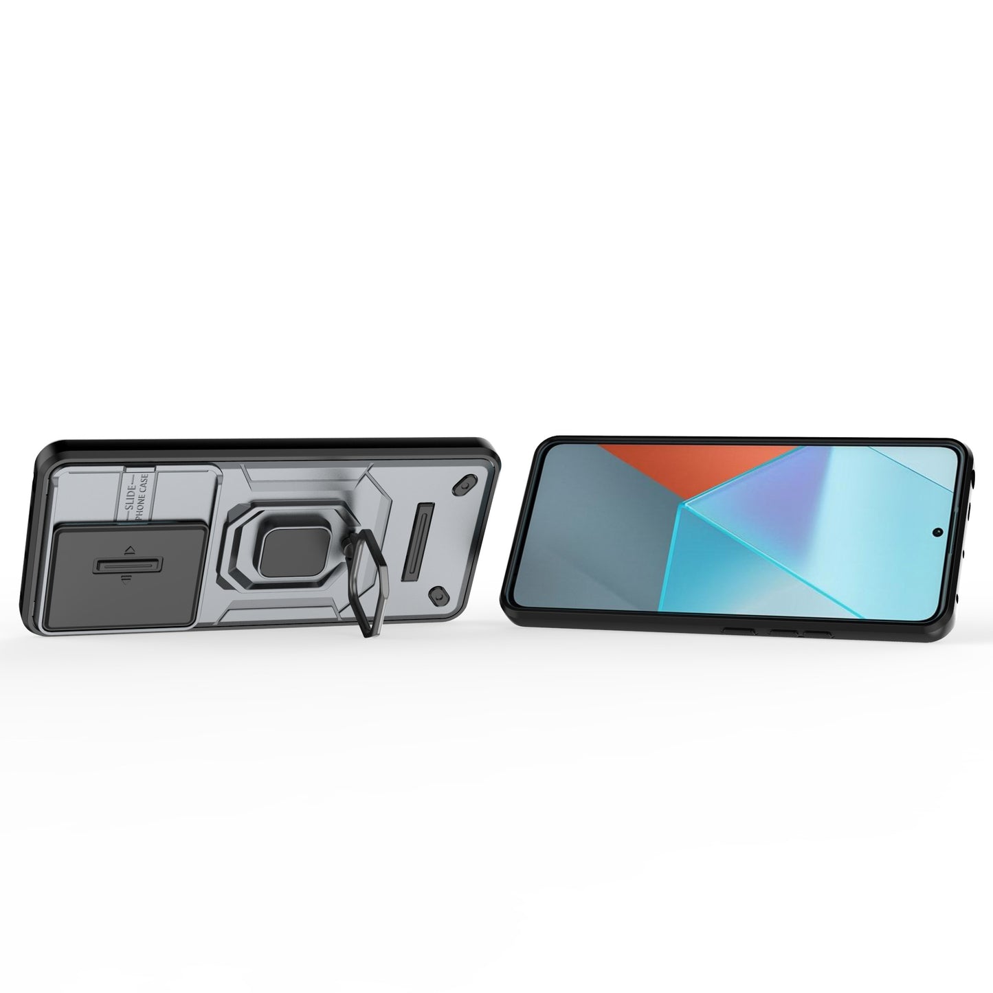 For Xiaomi Redmi Note 13 Pro 5G / Poco X6 5G Kickstand Case Slide Lens Protection Cell Phone Cover - Grey