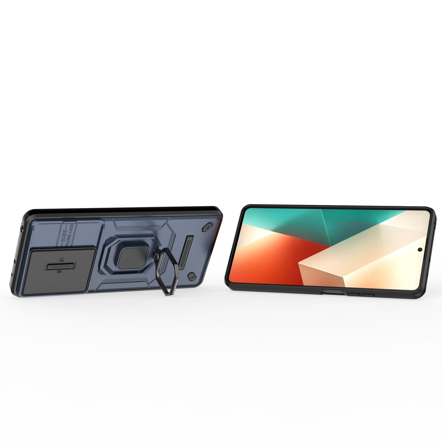 For Xiaomi Redmi Note 13 5G / Note 13 5G (China) Case Kickstand Phone Cover Slide Lens Lid - Blue