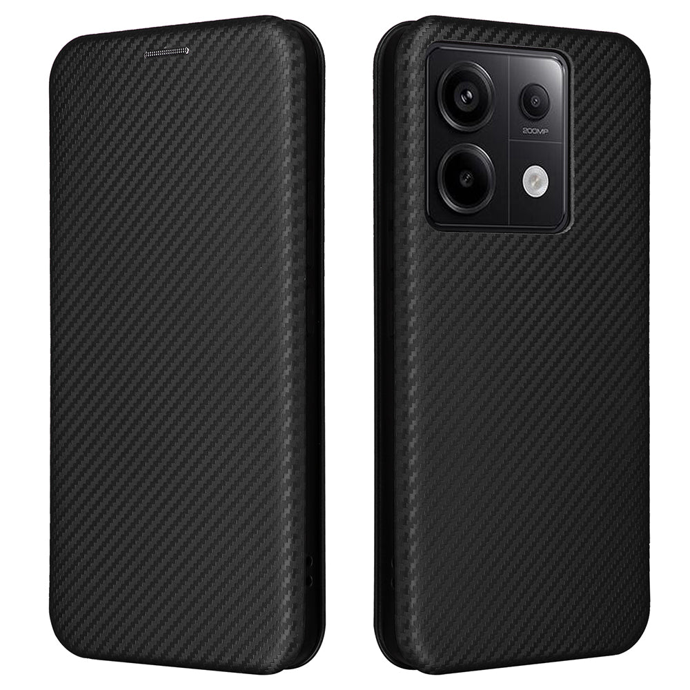 For Xiaomi Redmi Note 13 Pro 5G / Poco X6 5G Leather Case with Card Slots Carbon Fiber Texture - Black