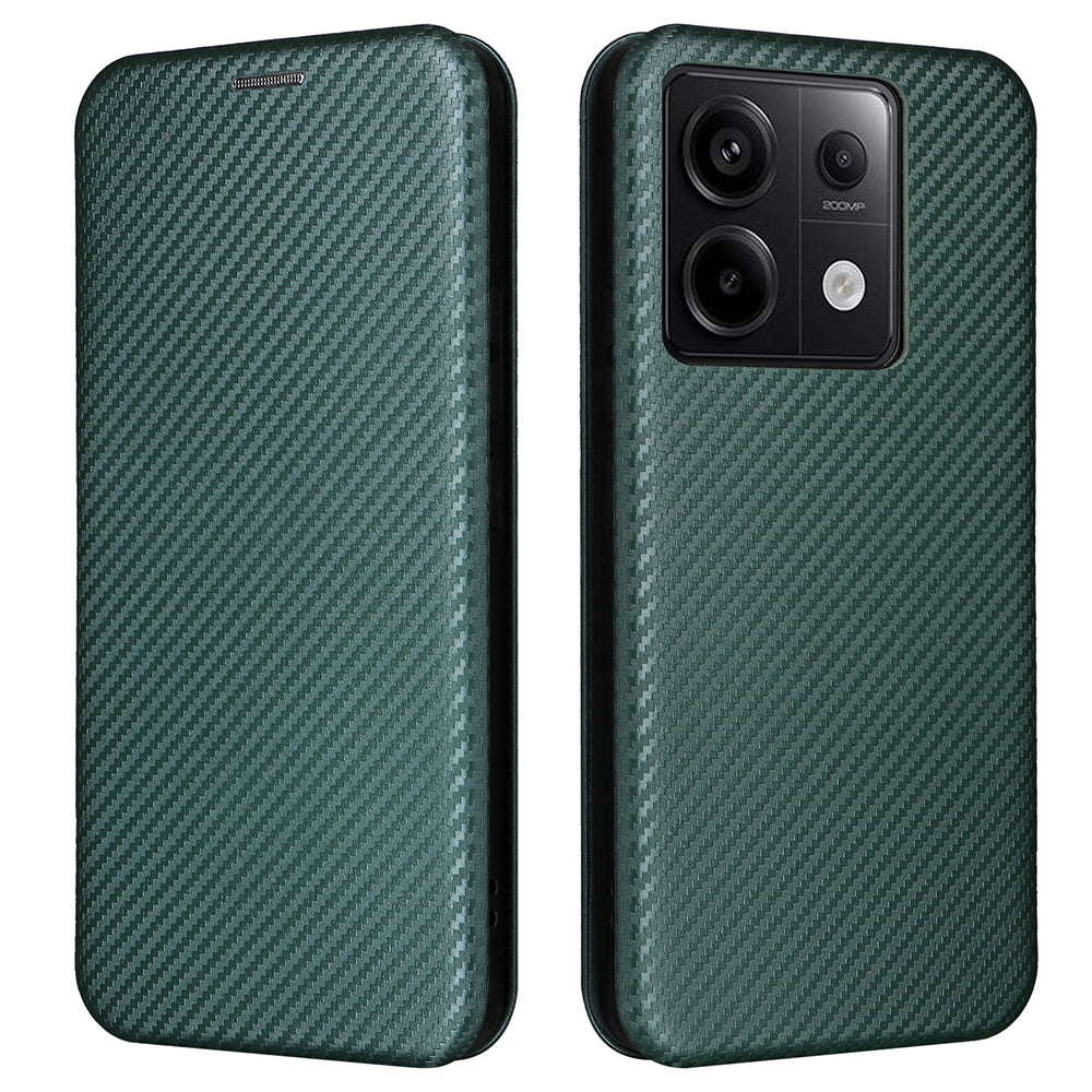 For Xiaomi Redmi Note 13 Pro 5G / Poco X6 5G Leather Case with Card Slots Carbon Fiber Texture - Green