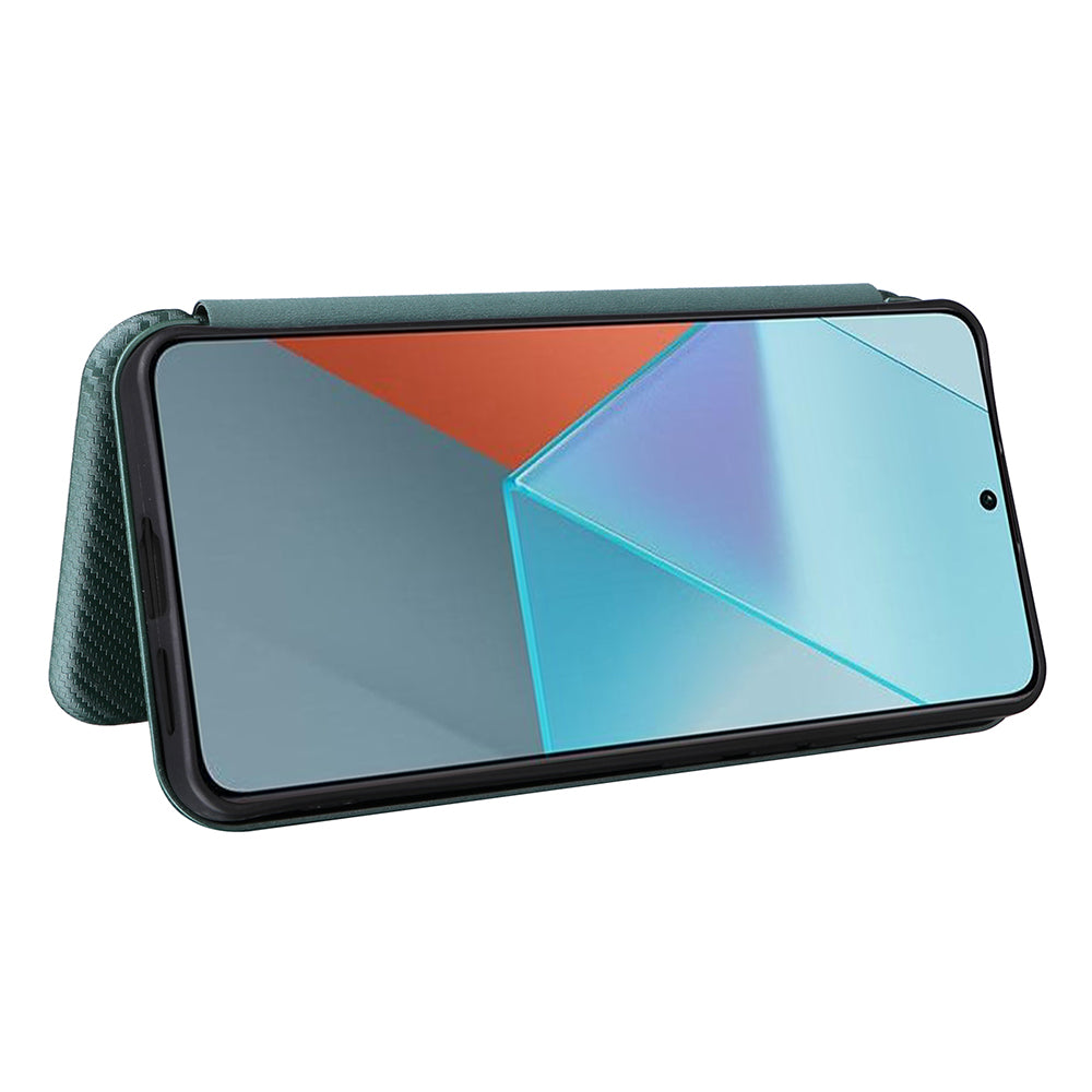 For Xiaomi Redmi Note 13 Pro 5G / Poco X6 5G Leather Case with Card Slots Carbon Fiber Texture - Green