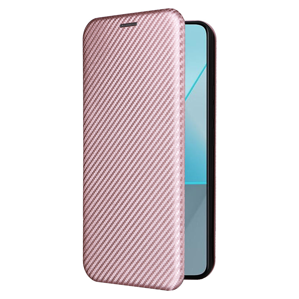 For Xiaomi Redmi Note 13 Pro 5G / Poco X6 5G Leather Case with Card Slots Carbon Fiber Texture - Rose Gold