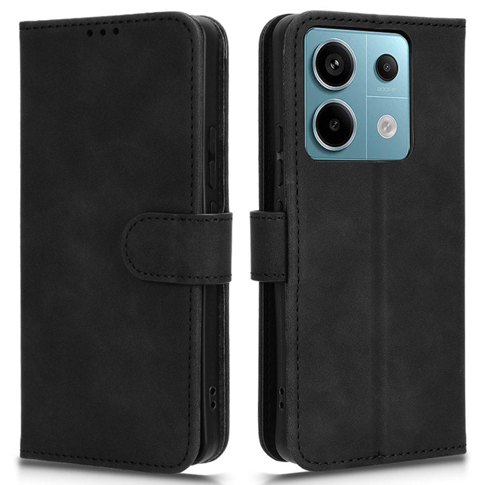 For Xiaomi Redmi Note 13 Pro 5G / Poco X6 5G Wallet Case Skin-touch Texture Leather Phone Cover - Black