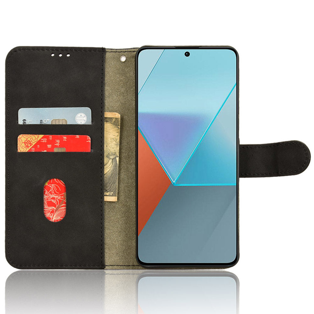For Xiaomi Redmi Note 13 Pro 5G / Poco X6 5G Wallet Case Skin-touch Texture Leather Phone Cover - Black