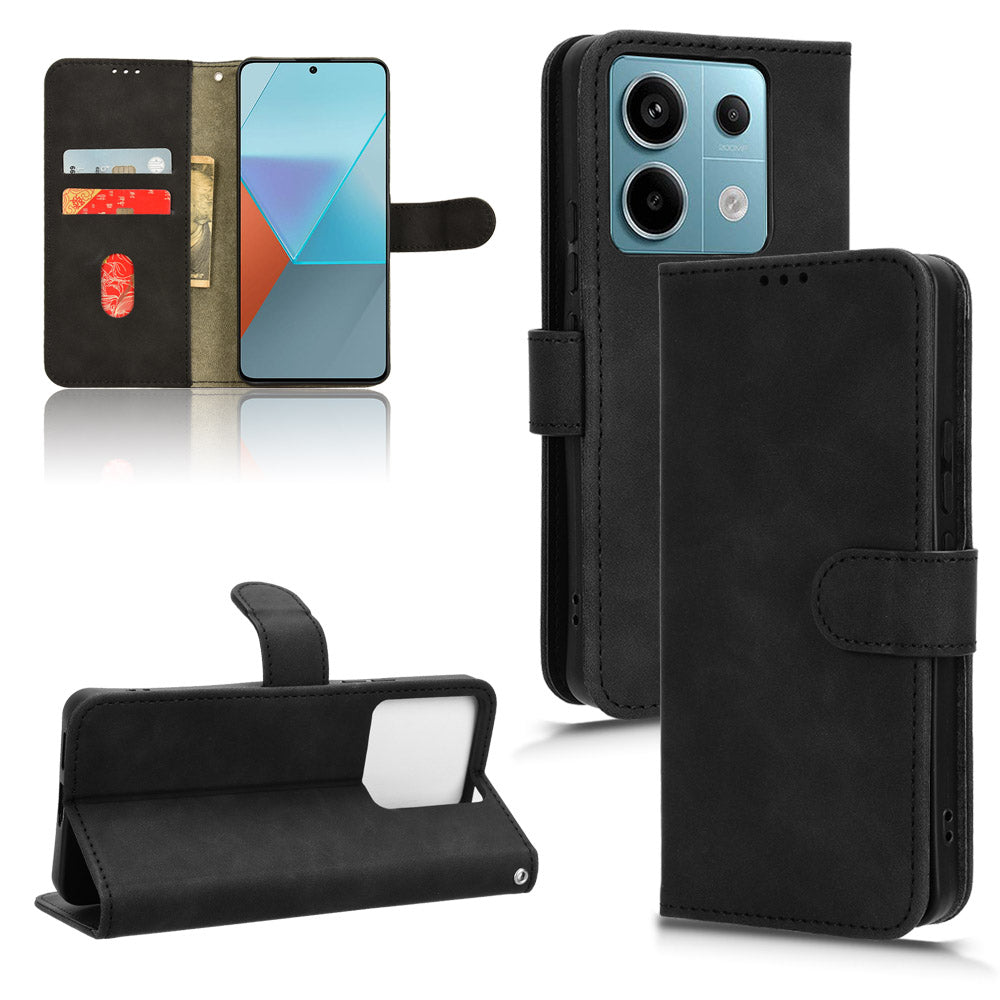 For Xiaomi Redmi Note 13 Pro 5G / Poco X6 5G Wallet Case Skin-touch Texture Leather Phone Cover - Black