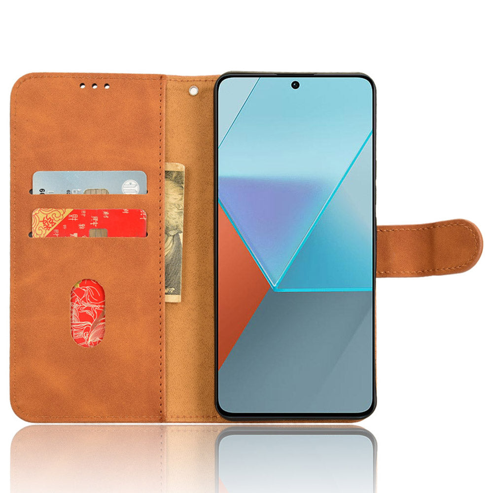 For Xiaomi Redmi Note 13 Pro 5G / Poco X6 5G Wallet Case Skin-touch Texture Leather Phone Cover - Brown