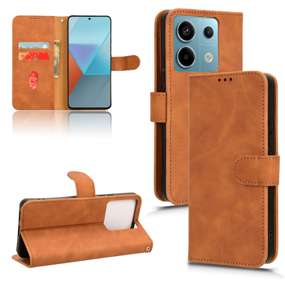 For Xiaomi Redmi Note 13 Pro 5G / Poco X6 5G Wallet Case Skin-touch Texture Leather Phone Cover - Brown