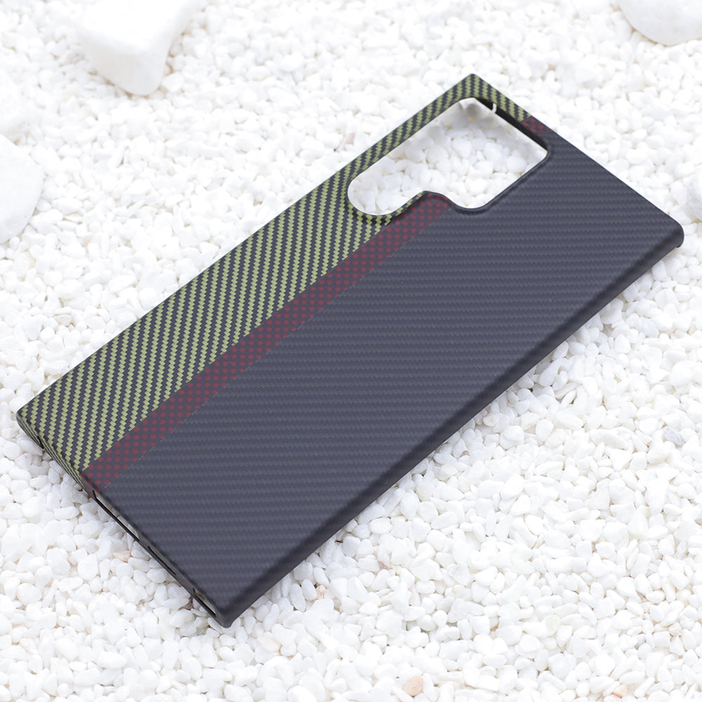 Aramid Fiber Phone Case for Samsung Galaxy S24 Ultra 1500D Texture 3-Color Splicing Phone Shell
