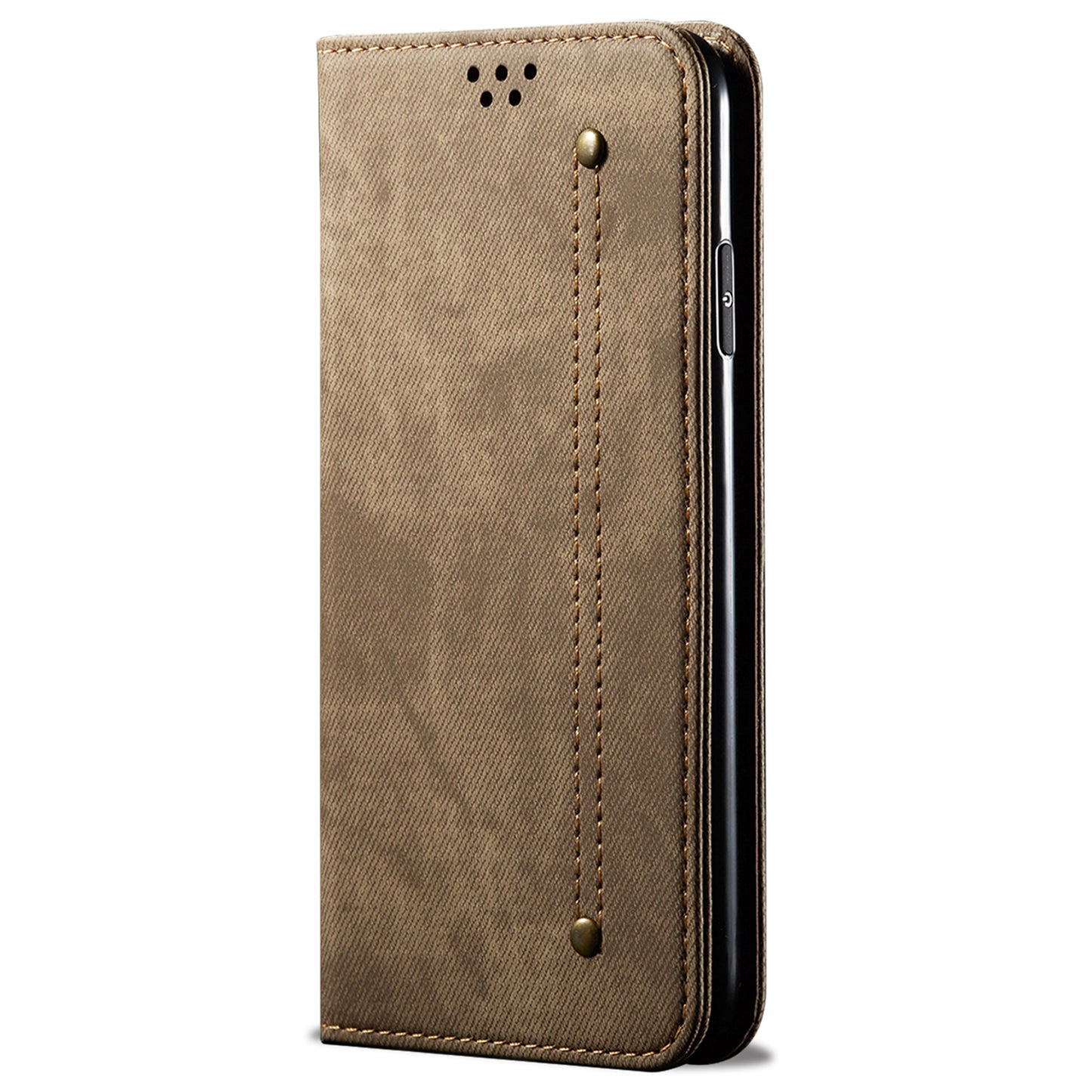For Xiaomi Redmi Note 13 4G Leather Wallet Case Jeans Cloth Texture TPU Shockproof Shell - Khaki