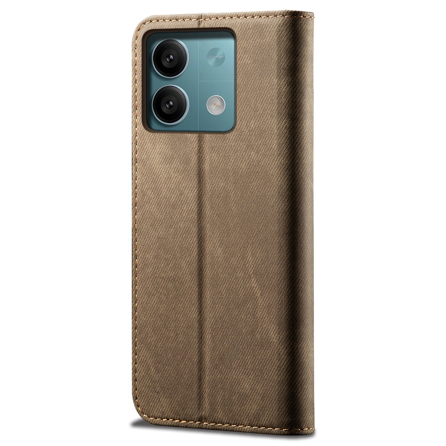 For Xiaomi Redmi Note 13 4G Leather Wallet Case Jeans Cloth Texture TPU Shockproof Shell - Khaki