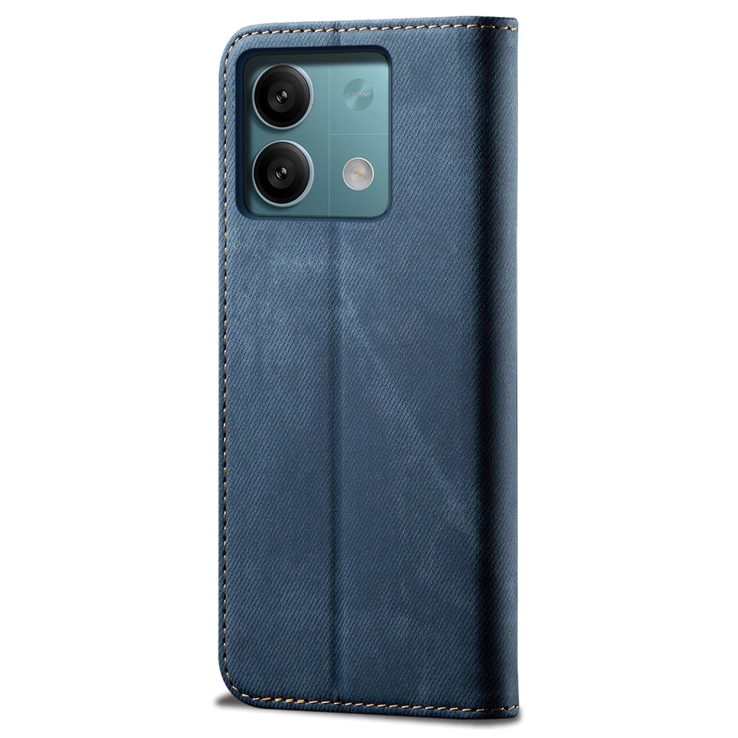 For Xiaomi Redmi Note 13 4G Leather Wallet Case Jeans Cloth Texture TPU Shockproof Shell - Blue
