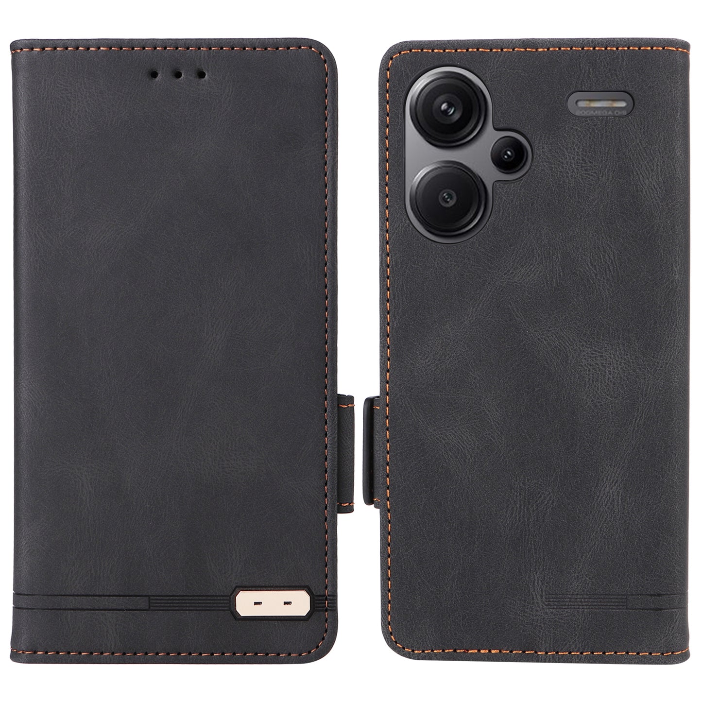 For Xiaomi Redmi Note 13 Pro+ 5G Case Flip Leather Wallet Cover Hardware Decor - Black