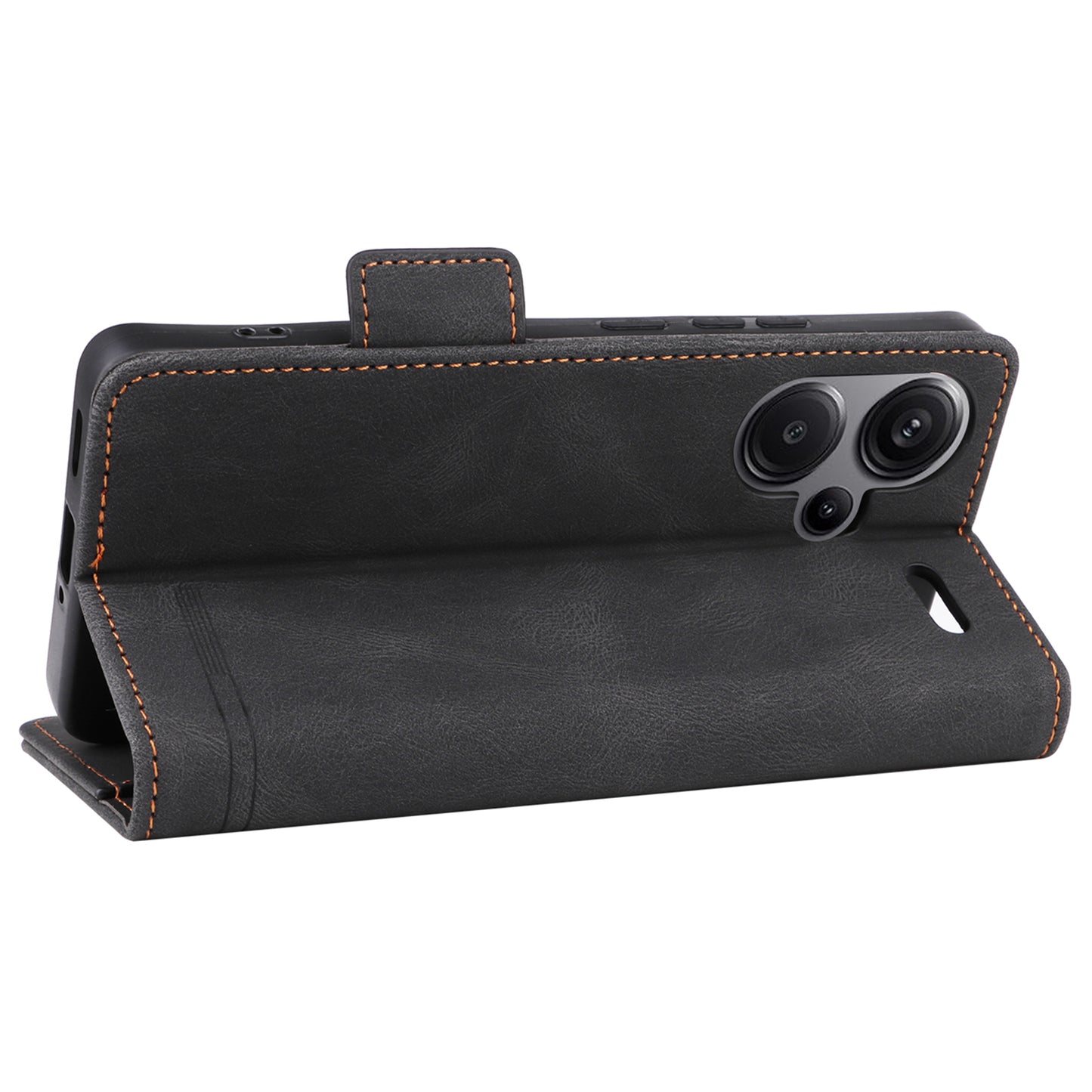 For Xiaomi Redmi Note 13 Pro+ 5G Case Flip Leather Wallet Cover Hardware Decor - Black