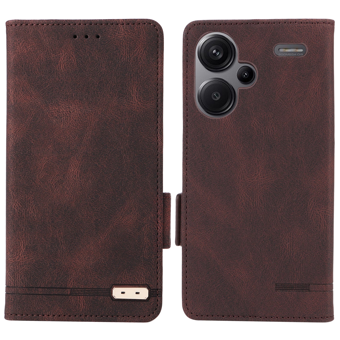 For Xiaomi Redmi Note 13 Pro+ 5G Case Flip Leather Wallet Cover Hardware Decor - Coffee