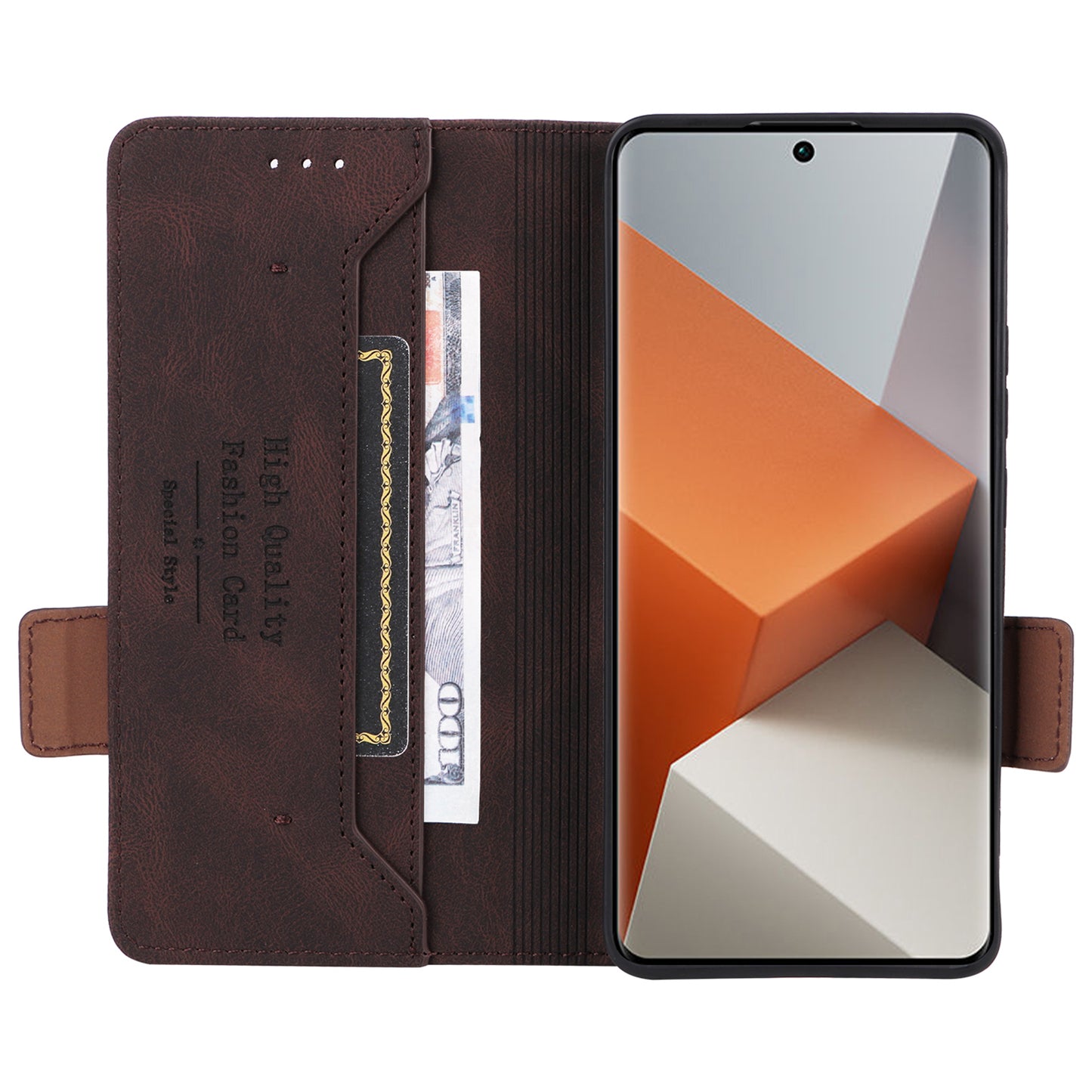 For Xiaomi Redmi Note 13 Pro+ 5G Case Flip Leather Wallet Cover Hardware Decor - Coffee