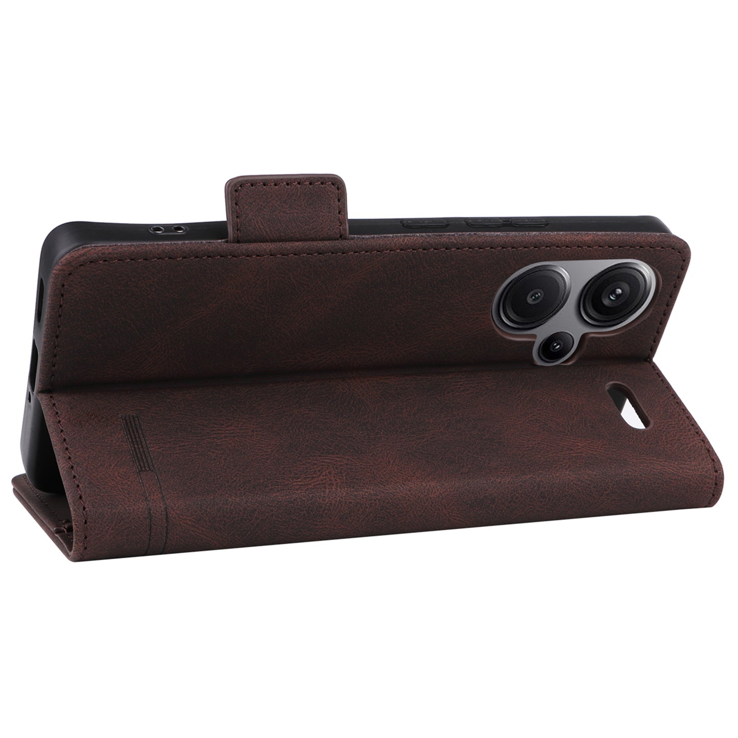 For Xiaomi Redmi Note 13 Pro+ 5G Case Flip Leather Wallet Cover Hardware Decor - Coffee