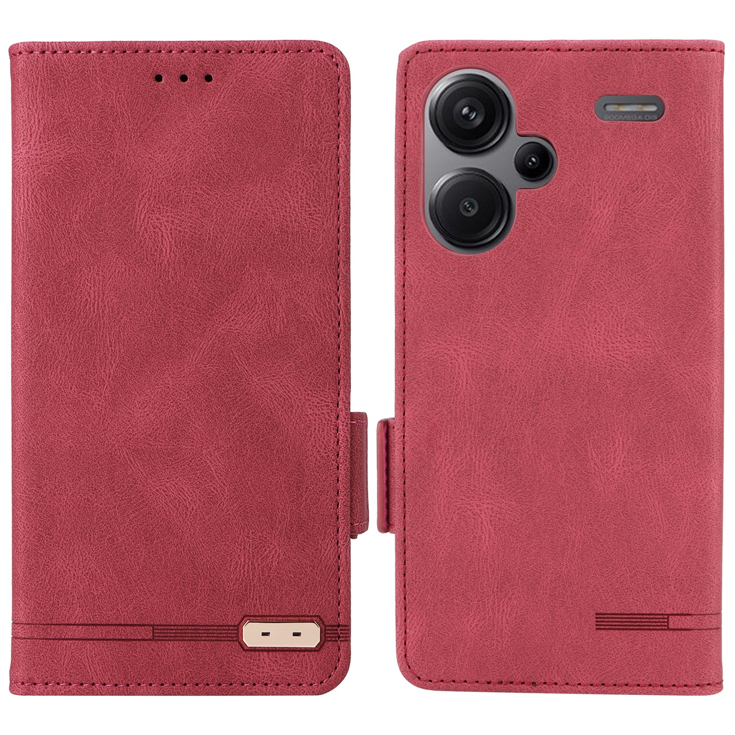 For Xiaomi Redmi Note 13 Pro+ 5G Case Flip Leather Wallet Cover Hardware Decor - Rose