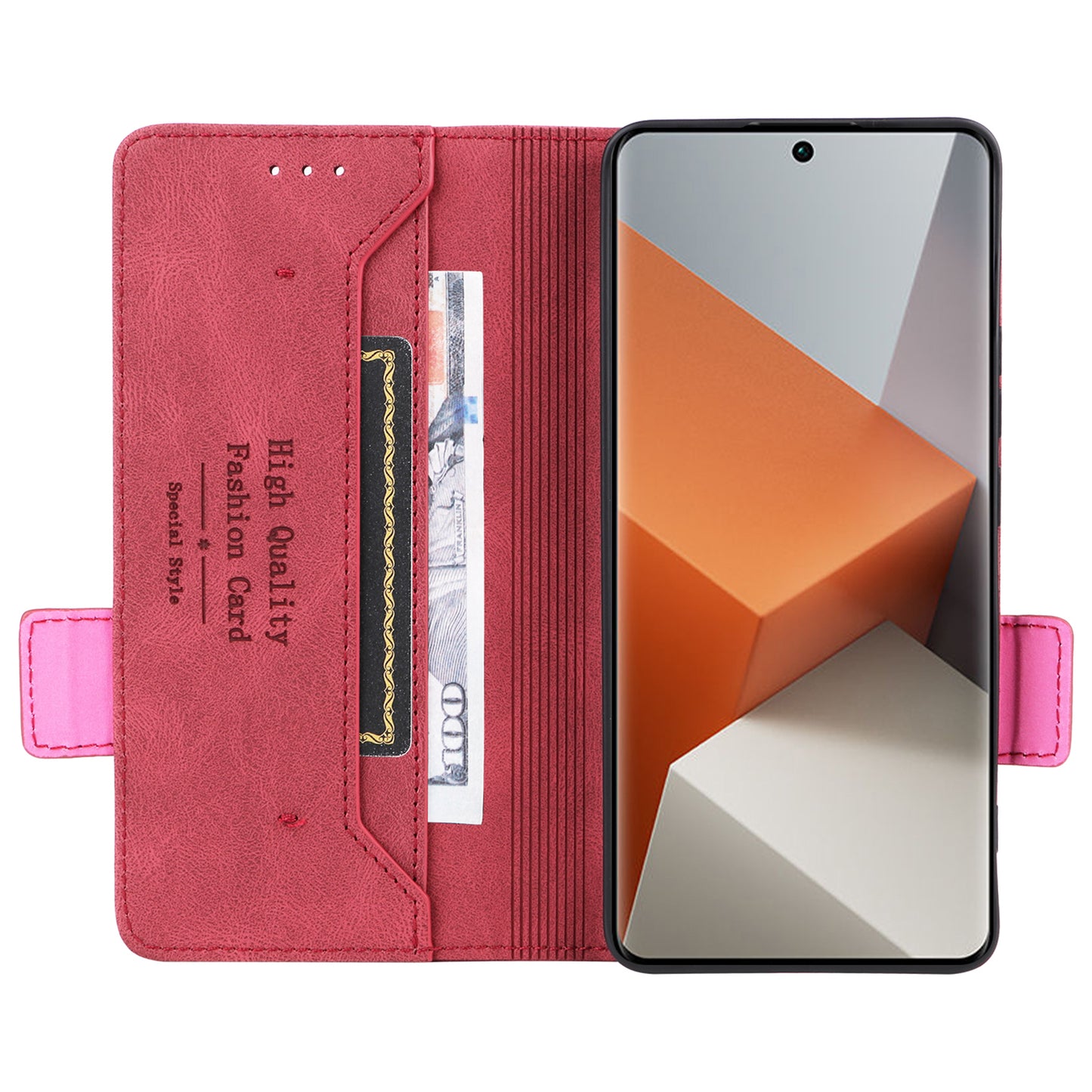 For Xiaomi Redmi Note 13 Pro+ 5G Case Flip Leather Wallet Cover Hardware Decor - Rose