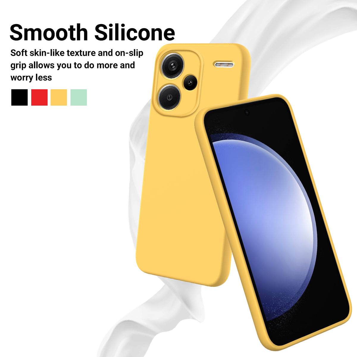 For Xiaomi Redmi Note 13 Pro+ 5G Liquid Silicone Phone Case with Strap Raised Edge - Yellow