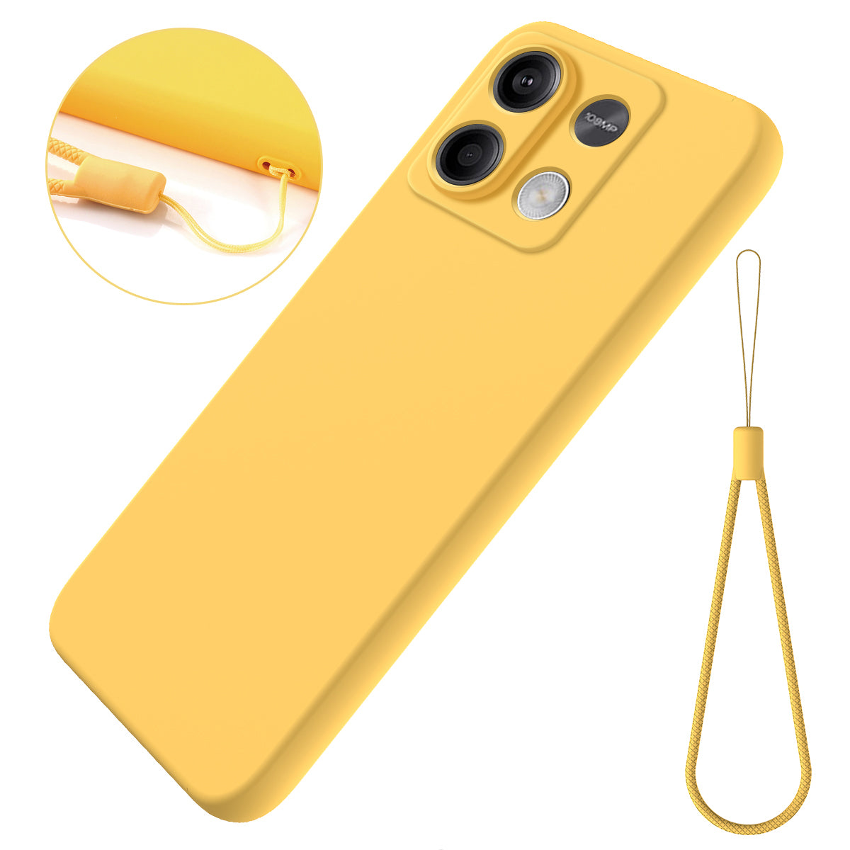 For Xiaomi Redmi Note 13 5G / Note 13 5G (China) Case Liquid Silicone Slim Protective Phone Cover with Strap - Yellow