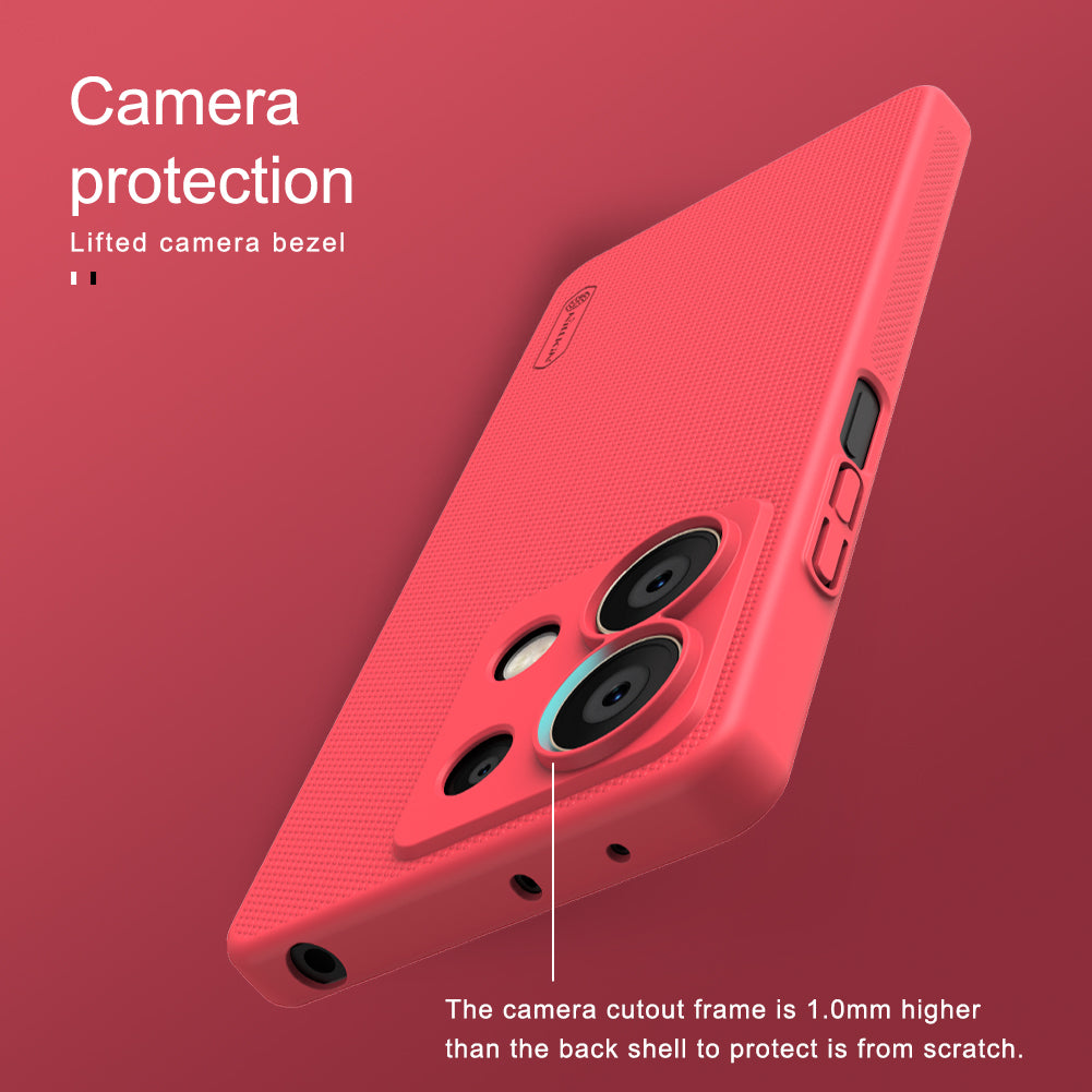 NILLKIN Frosted Shield for Xiaomi Redmi Note 13 5G / Note 13 5G (China) Back Case PC Anti-fingerprint Phone Cover - Black - Red