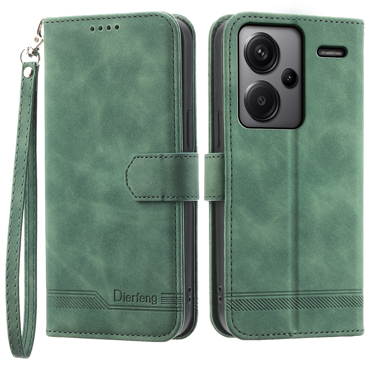 DIERFENG DF-03 for Xiaomi Redmi Note 13 Pro+ 5G Leather Case Phone Wallet Stand - Green