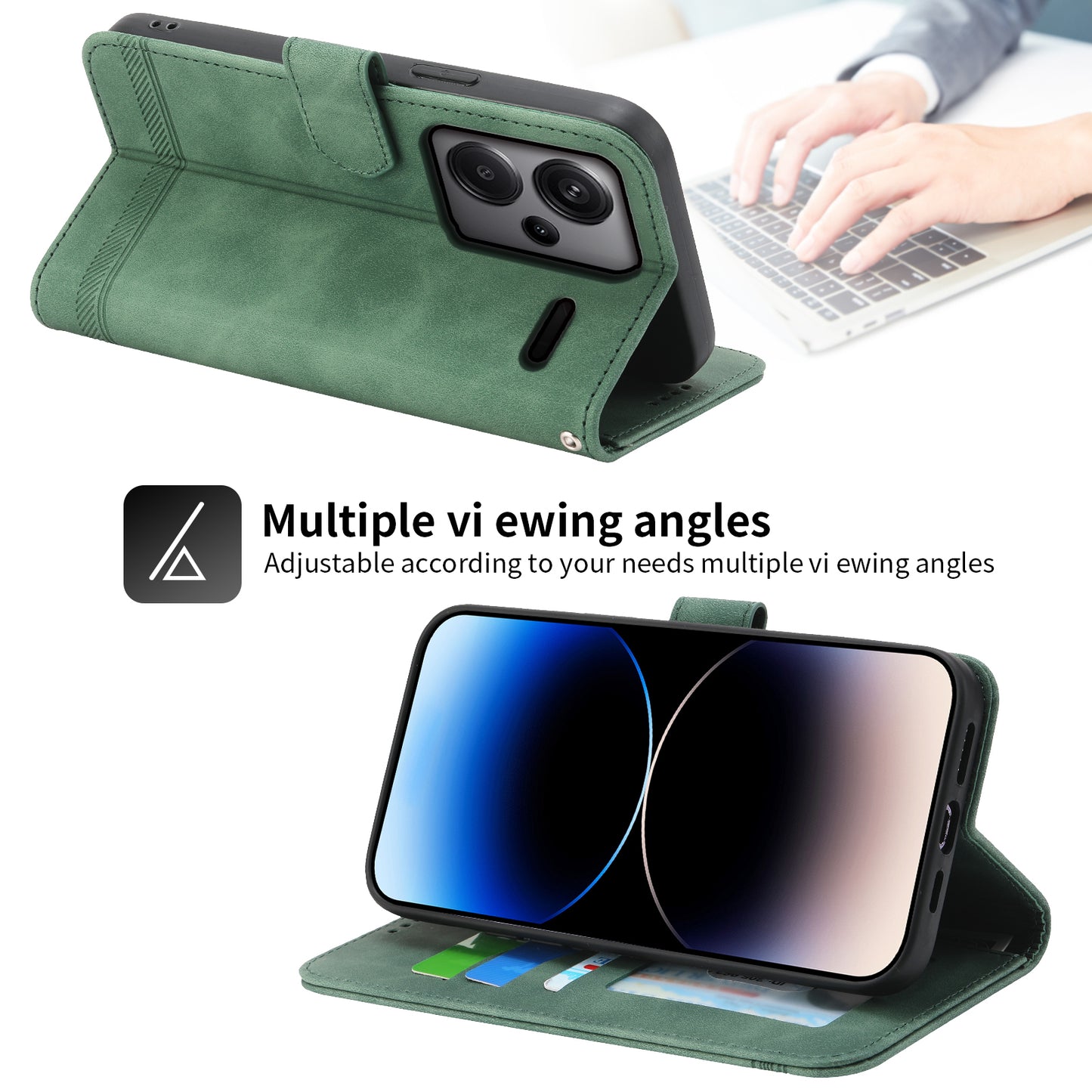 DIERFENG DF-03 for Xiaomi Redmi Note 13 Pro+ 5G Leather Case Phone Wallet Stand - Green