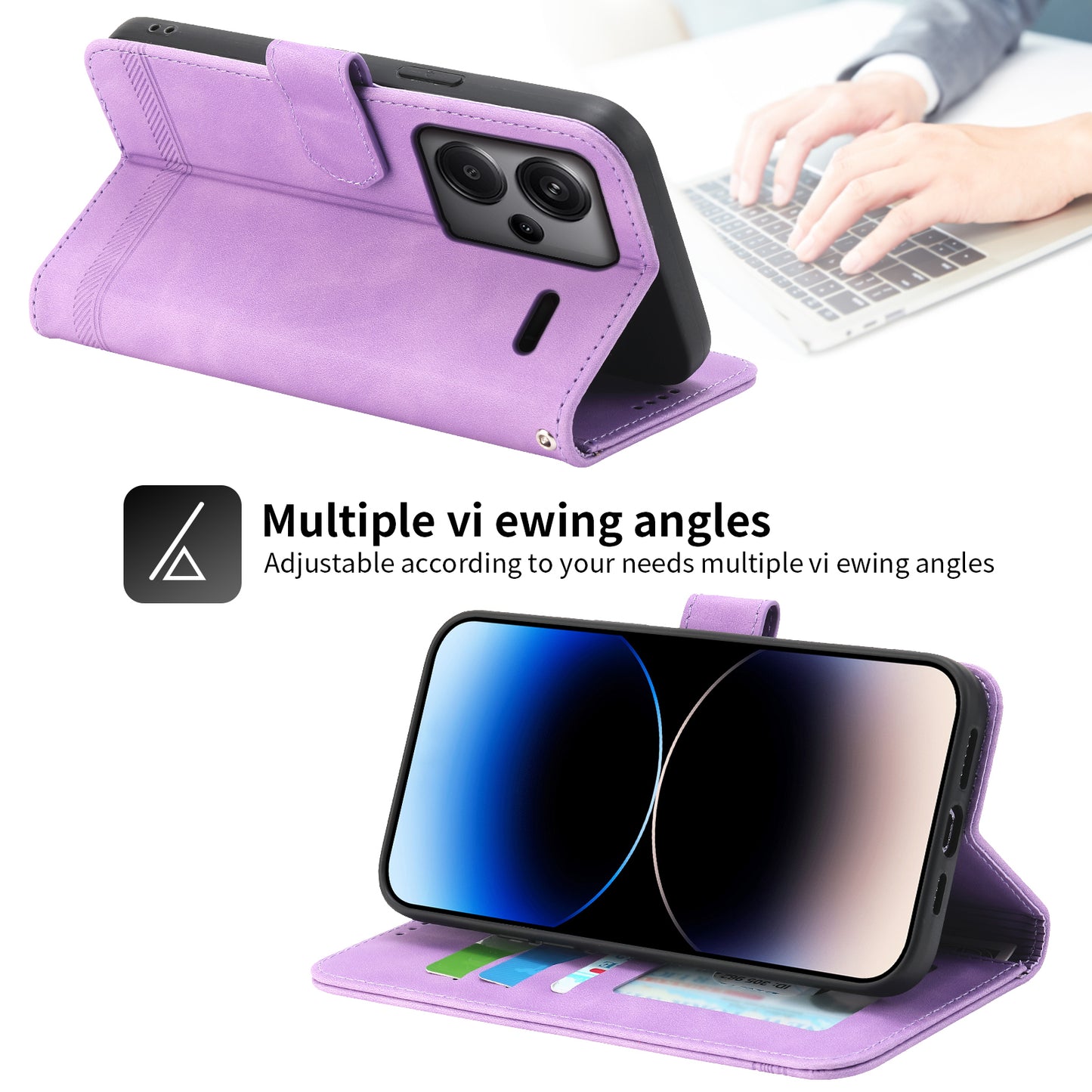 DIERFENG DF-03 for Xiaomi Redmi Note 13 Pro+ 5G Leather Case Phone Wallet Stand - Purple