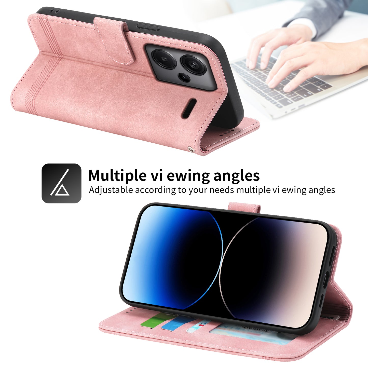 DIERFENG DF-03 for Xiaomi Redmi Note 13 Pro+ 5G Leather Case Phone Wallet Stand - Pink