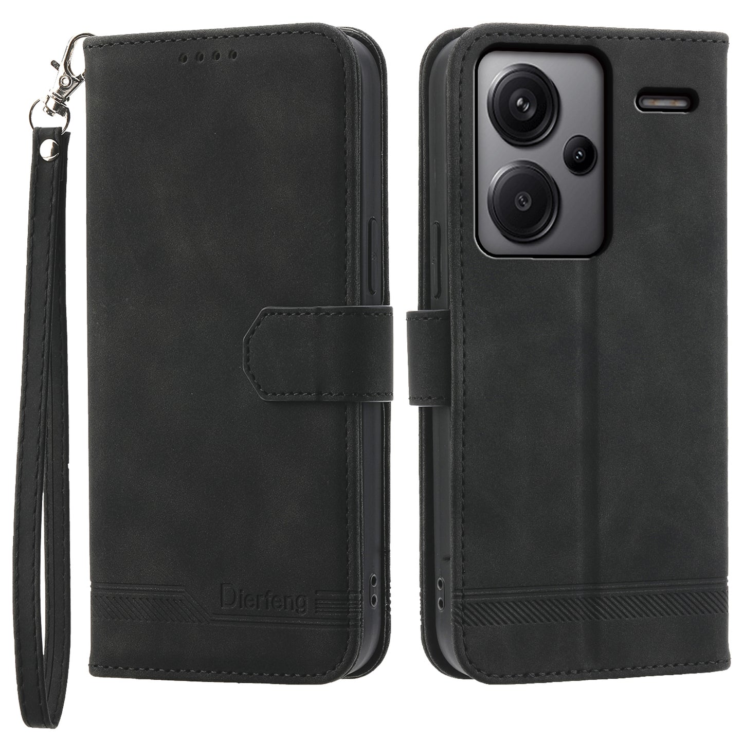 DIERFENG DF-03 for Xiaomi Redmi Note 13 Pro+ 5G Leather Case Phone Wallet Stand - Black