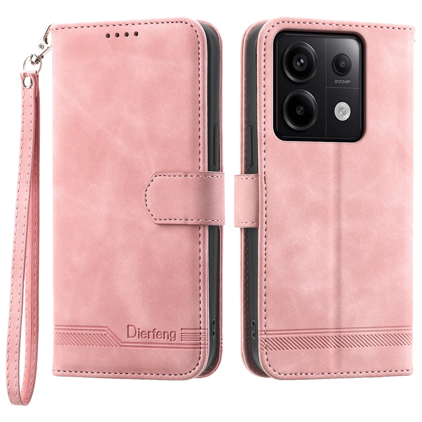 DIERFENG DF-03 for Xiaomi Redmi Note 13 Pro 5G / Poco X6 5G Case Wallet Phone Cover Lines Imprint - Pink