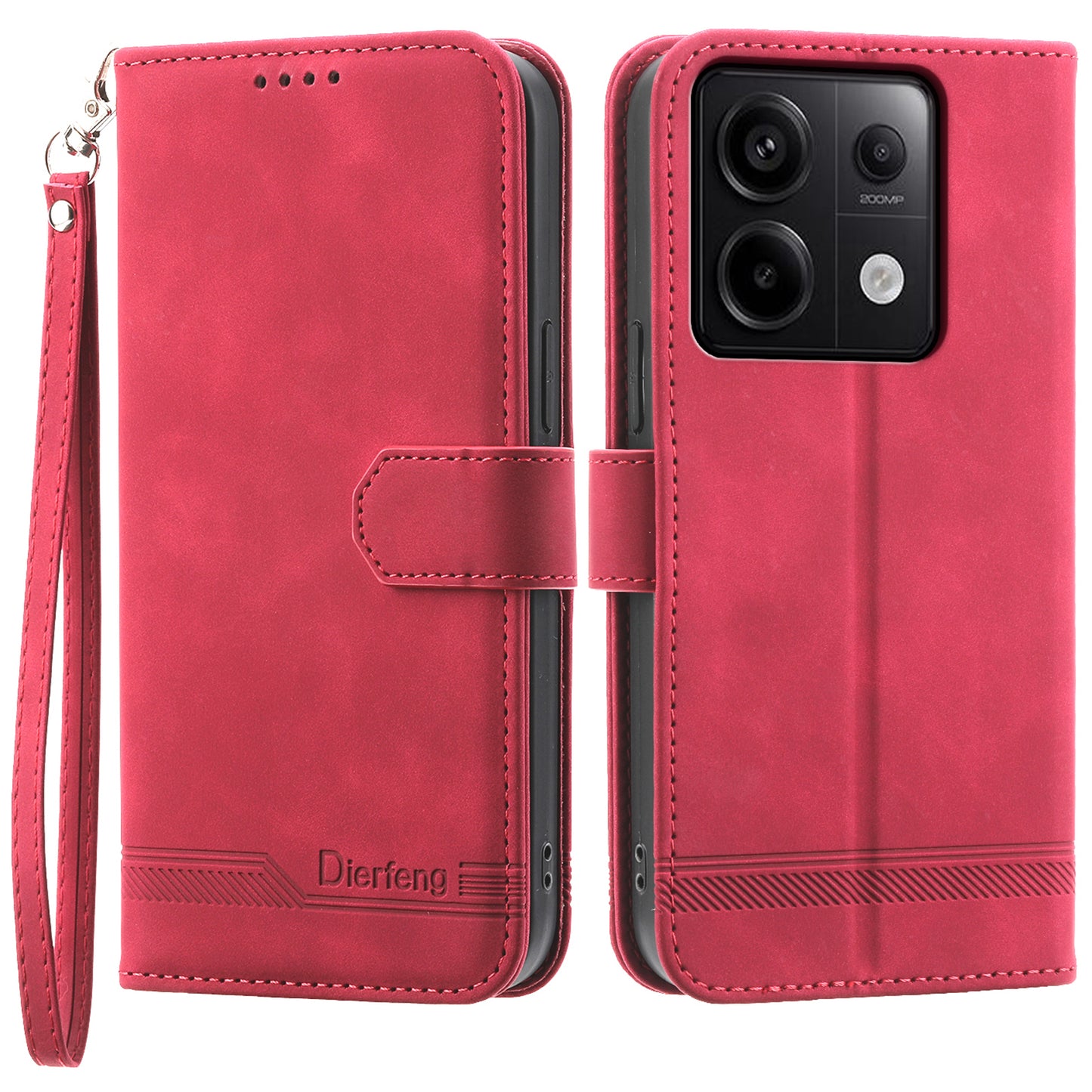 DIERFENG DF-03 for Xiaomi Redmi Note 13 Pro 5G / Poco X6 5G Case Wallet Phone Cover Lines Imprint - Red