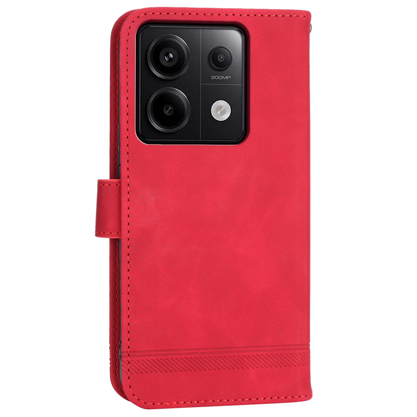 DIERFENG DF-03 for Xiaomi Redmi Note 13 Pro 5G / Poco X6 5G Case Wallet Phone Cover Lines Imprint - Red