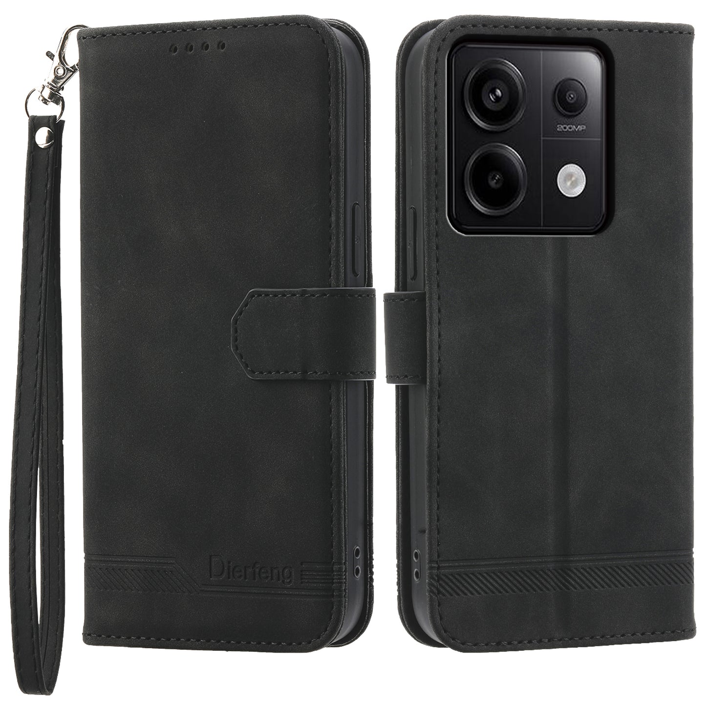DIERFENG DF-03 for Xiaomi Redmi Note 13 Pro 5G / Poco X6 5G Case Wallet Phone Cover Lines Imprint - Black
